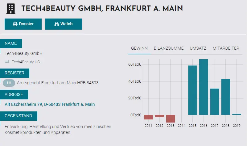 Auszug von Northdata zur „Tech4Beauty GmbH“
